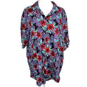 Vintage Fritzi Floral Blouse Purple Red USA Made Size Large